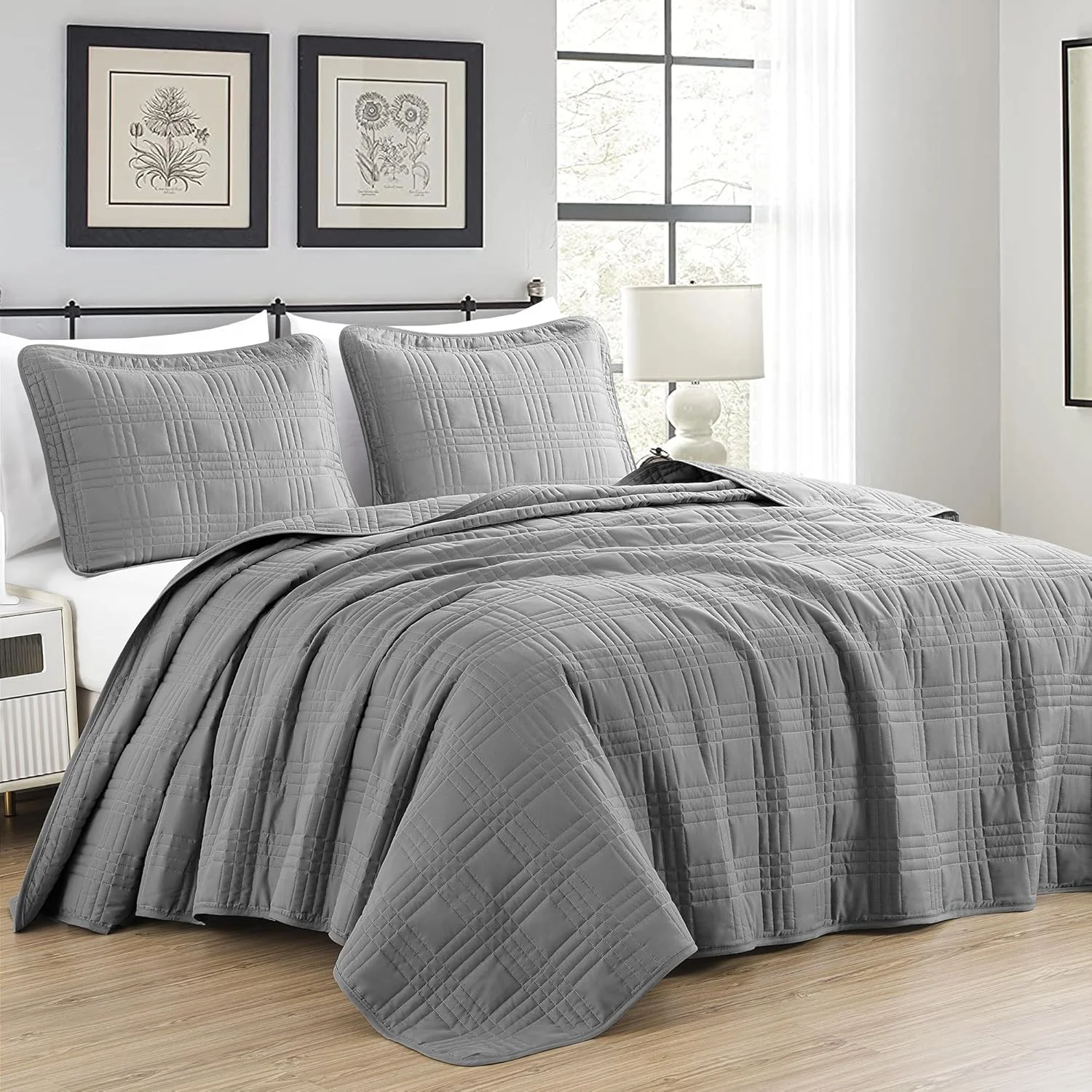 Chezmoi Collection Kingston 3-Piece Oversized Bedspread Coverlet Set (Queen, Gray) Chezmoi Collection Kingston 3-Piece Oversized Bedspread Coverlet Set (Queen, Gray)