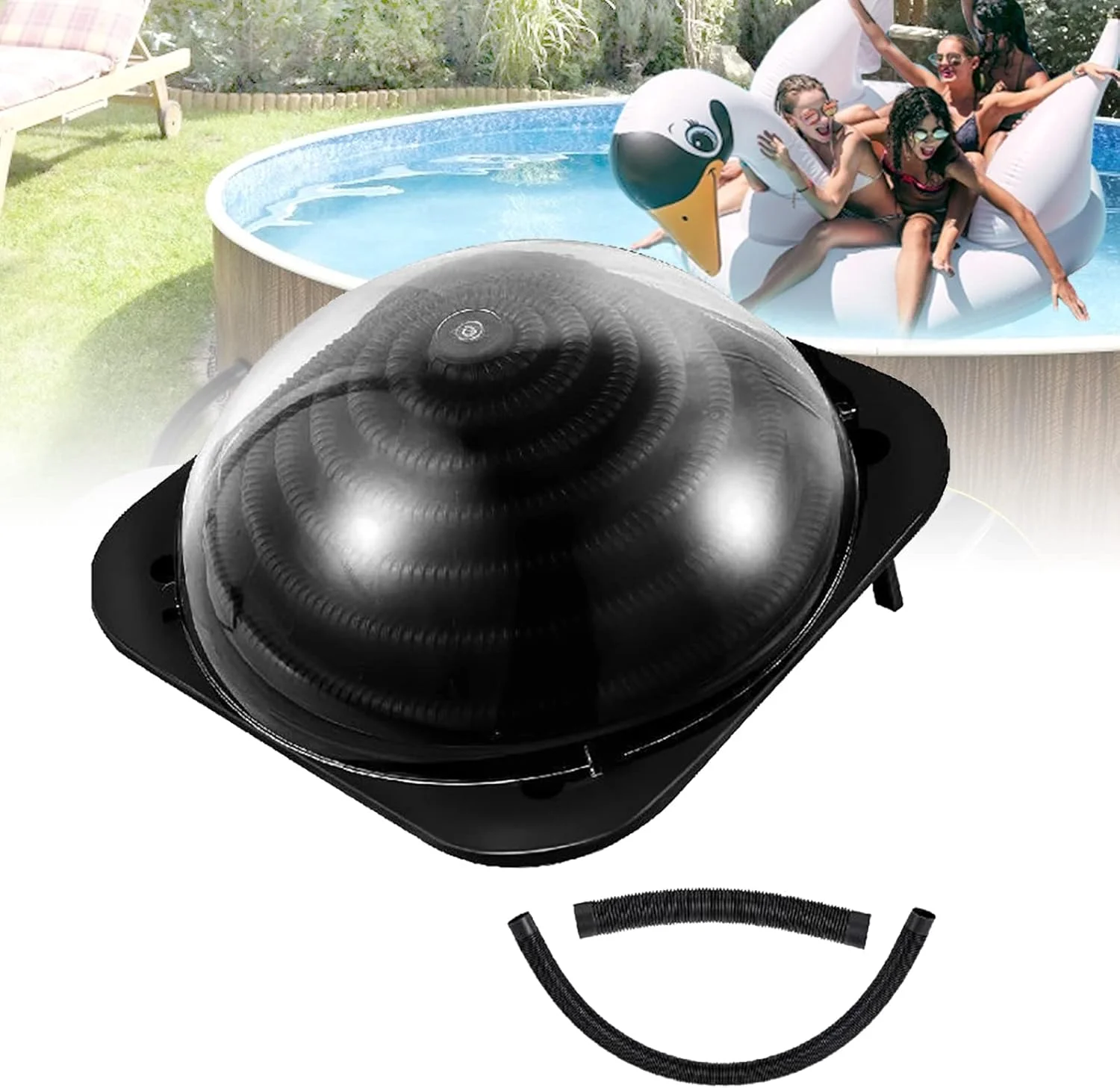 Swimming Pool Heaters, Solar Thermal Pool Heater Dome with Stands and Hose Connector, Solar Heater Pool Heating System Inground Pool Warmer Equipment