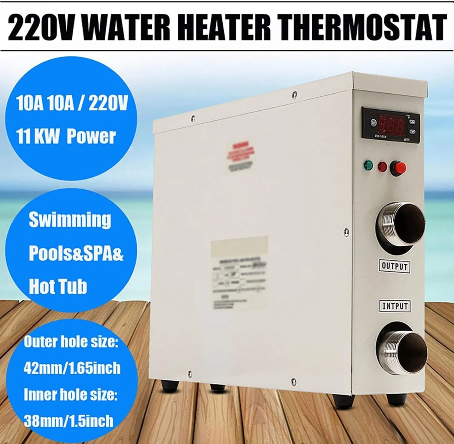 پمپ حرارتی استخر شنا، بخاری برقی استخر 230 ولت، پمپ حرارتی برقی با ترموستات، برای گرم کردن آب استخر، آبگرمکن، وان آب گرم، مناسب برای استخرهای رو باز و داخل زمین