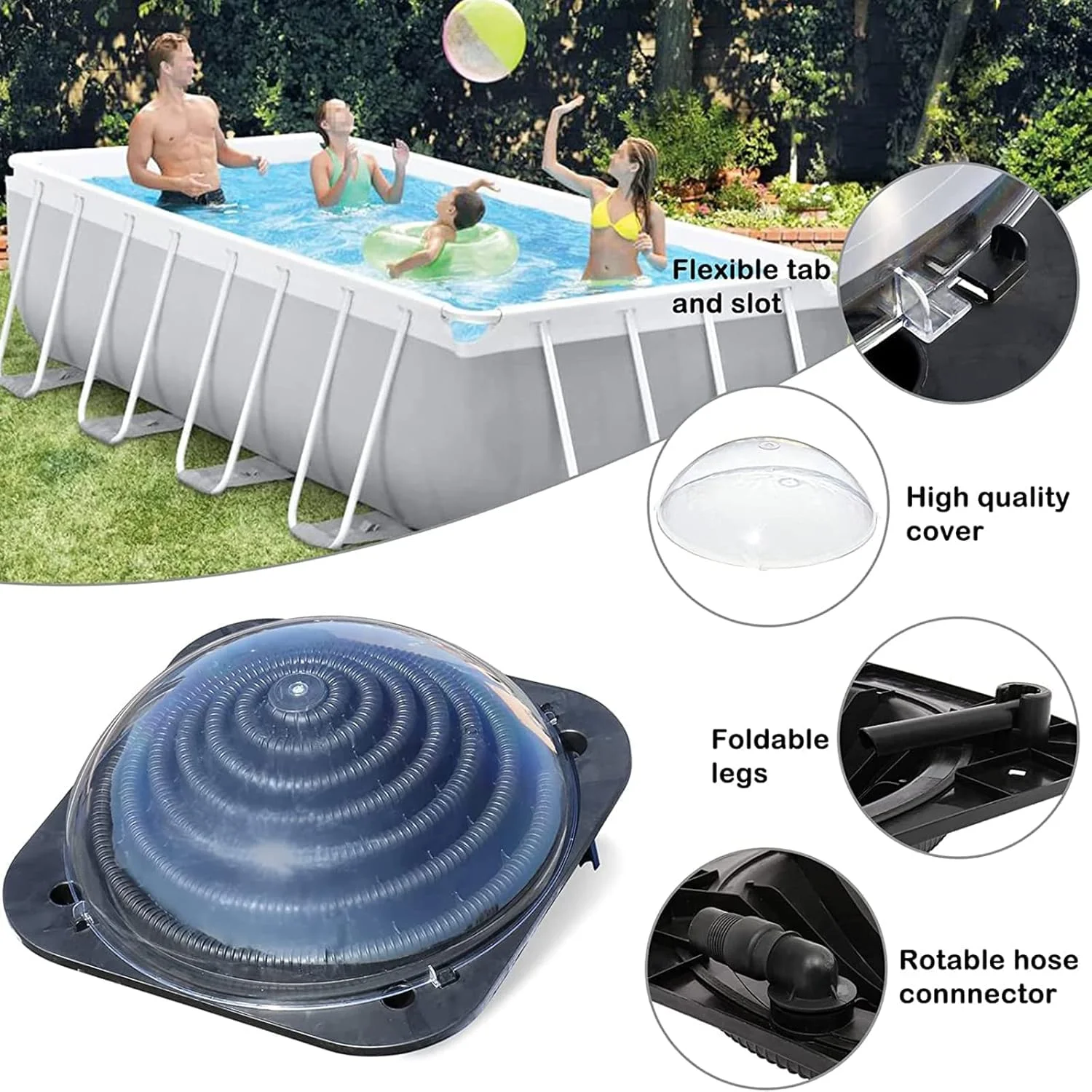 Swimming Pool Heaters, Solar Thermal Pool Heater Dome with Stands and Hose Connector, Solar Heater Pool Heating System Inground Pool Warmer Equipment