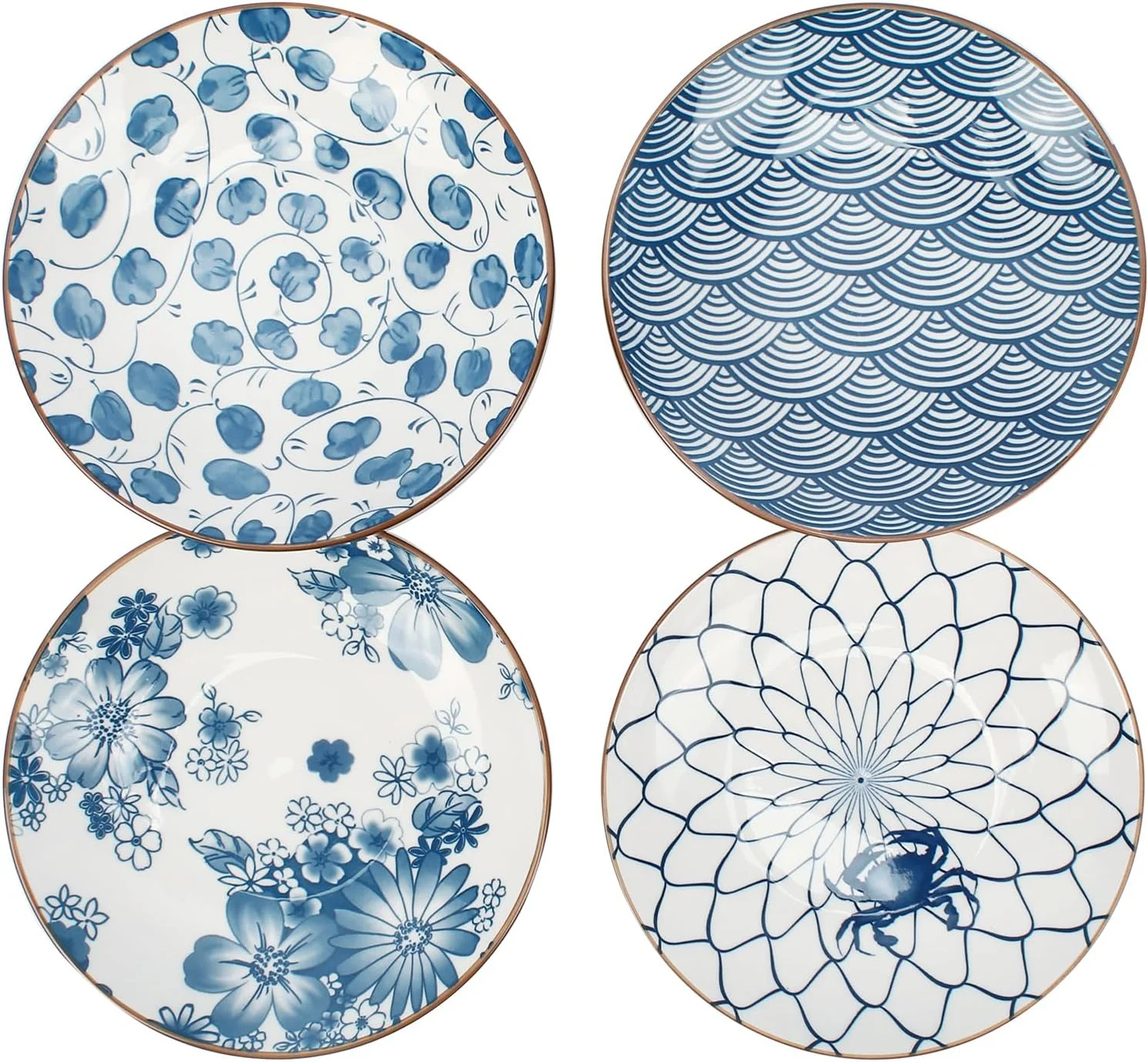 ست بشقاب سرامیکی یالونگ، بشقاب های کم عمق 7 اینچی برای پیش غذا، پنیر، سالاد و دسر، ست 4 عددی با طرح های متنوع، مناسب هدیه کریسمس