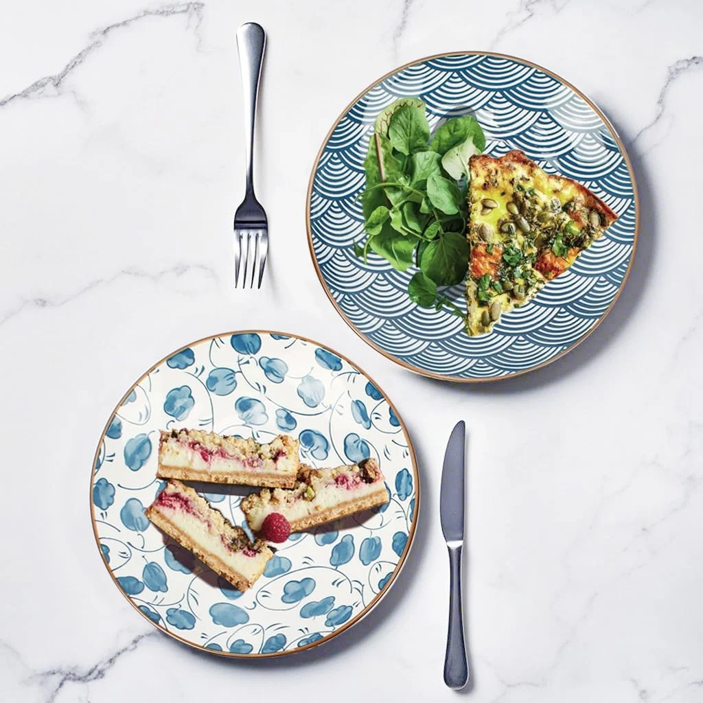 ست بشقاب سرامیکی یالونگ، بشقاب های کم عمق 7 اینچی برای پیش غذا، پنیر، سالاد و دسر، ست 4 عددی با طرح های متنوع، مناسب هدیه کریسمس