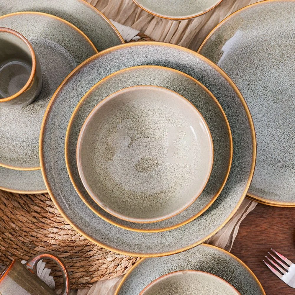 سرویس غذاخوری 16 پارچه چینی Youthful Bite با لعاب واکنش‌گرا، ظروف شیک برای 4 نفر شامل بشقاب، کاسه و فنجان، مناسب برای پذیرایی رسمی، مهمانی‌های خانگی و هدیه