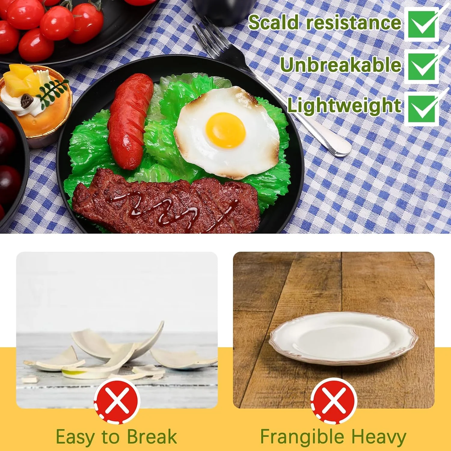 سرویس ظروف 32 تکه Ycxvacop از جنس کاه گندم، ست بشقاب و کاسه پلاستیکی برای 8 نفر، ست ظروف نشکن، ست ظروف مشکی سبک و قابل استفاده مجدد برای آشپزخانه، کمپینگ، مهمانی، RV، قابل شستشو در ماشین ظرفشویی و استفاده در مایکروویو