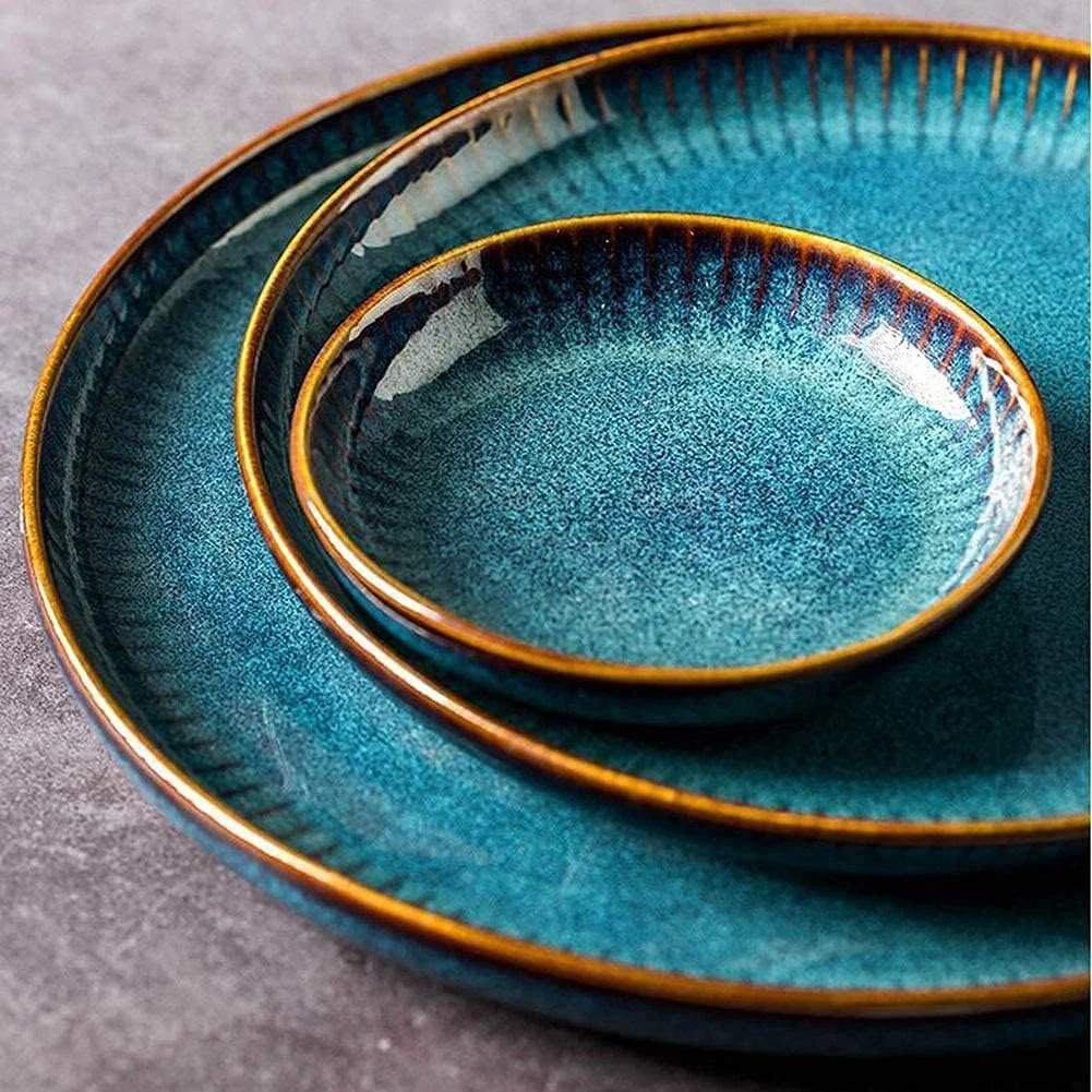 سرویس غذاخوری WRQzxcv، سرویس ظروف ویژه رستورانی، ست ظروف غذاخوری 14 تکه، ست ظروف سرامیکی، ست ظروف غذاخوری، ترکیب کامل ظروف چینی، بشقاب های غذاخوری به سبک نوردیک خلاقانه