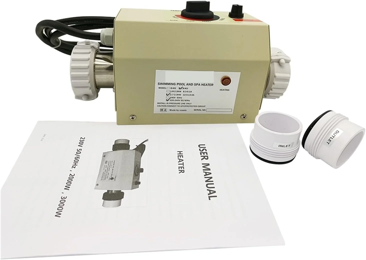 گرمکن استخر و جکوزی 3 کیلووات، گرمکن آب برقی با ترموستات برای استخر، جکوزی، اسپا و تجهیزات حمام