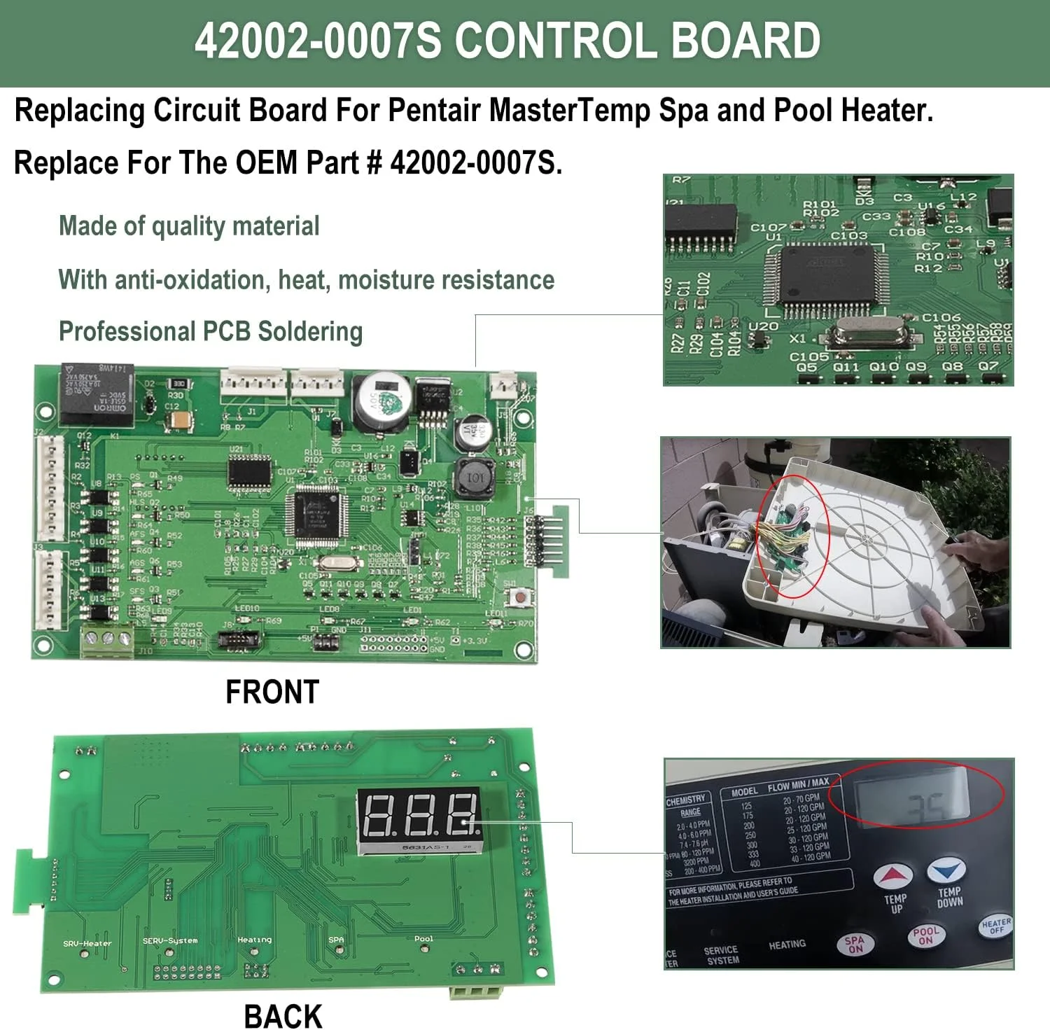 کیت برد کنترل 42002-0007S، 461105 به همراه پد سوئیچ 472610Z برای گرمکن های استخر و اسپا Pentair MasterTemp/Sta-Rite Max-E-Therm سری NA & LP