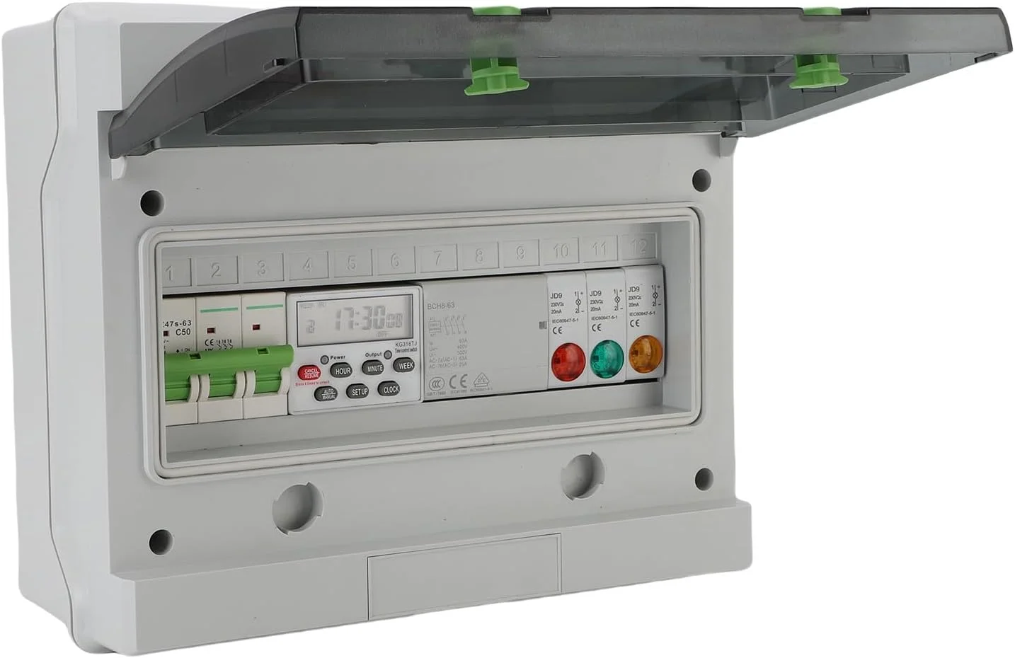 جعبه تایمر دیجیتال Asixxsix، سوئیچ تایمر قابل برنامه ریزی 7 روزه AC400V، 16 بار روشن و خاموش شدن خودکار، سوئیچ تایمر فضای باز IP65 برای پمپ های استخر، چراغ خیابان، چراغ های نئون، بیلبوردها