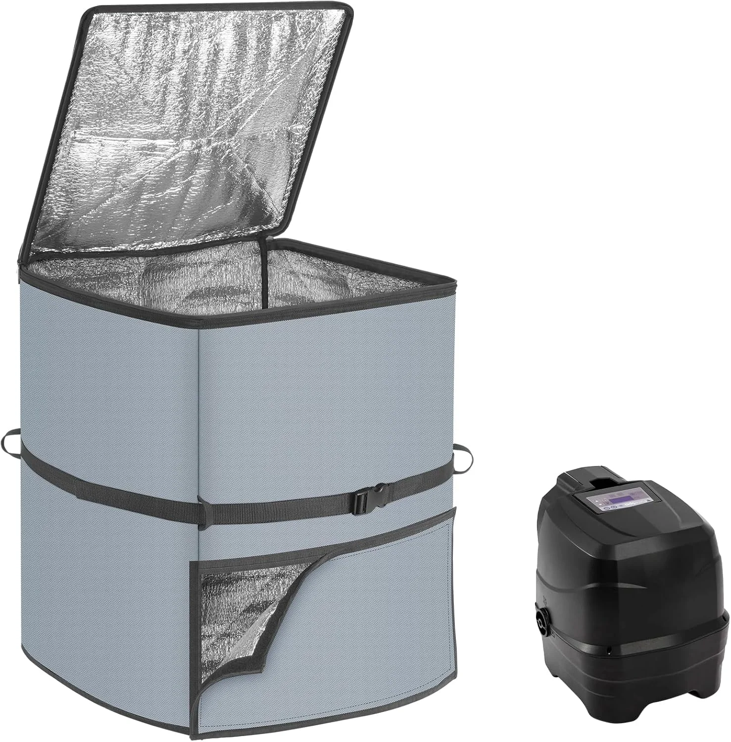 روکش پمپ و بخاری جکوزی بادی bespeur، 36 سانتی‌متر عمق x 33 سانتی‌متر عرض x 48 سانتی‌متر ارتفاع، ضد آب، پارچه آکسفورد 600D با روکش عایق فویل آلومینیومی، لوازم جانبی جکوزی بادی، نصب آسان با زیپ، خاکستری، مربعی