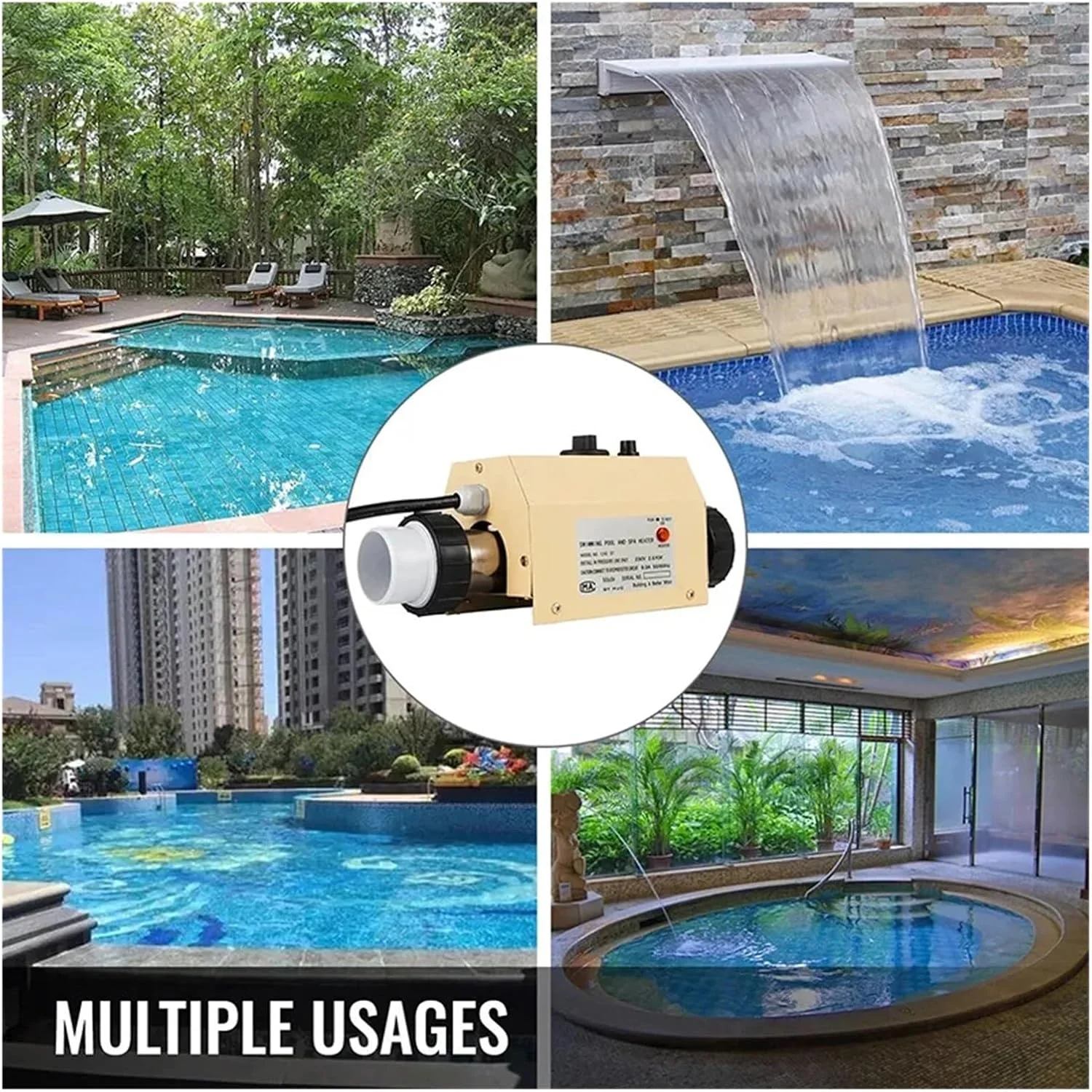 گرمکن استخر و جکوزی 3 کیلووات، ترموستات برقی برای استخر، جکوزی، اسپا و حوضچه آب گرم (1600 وات)