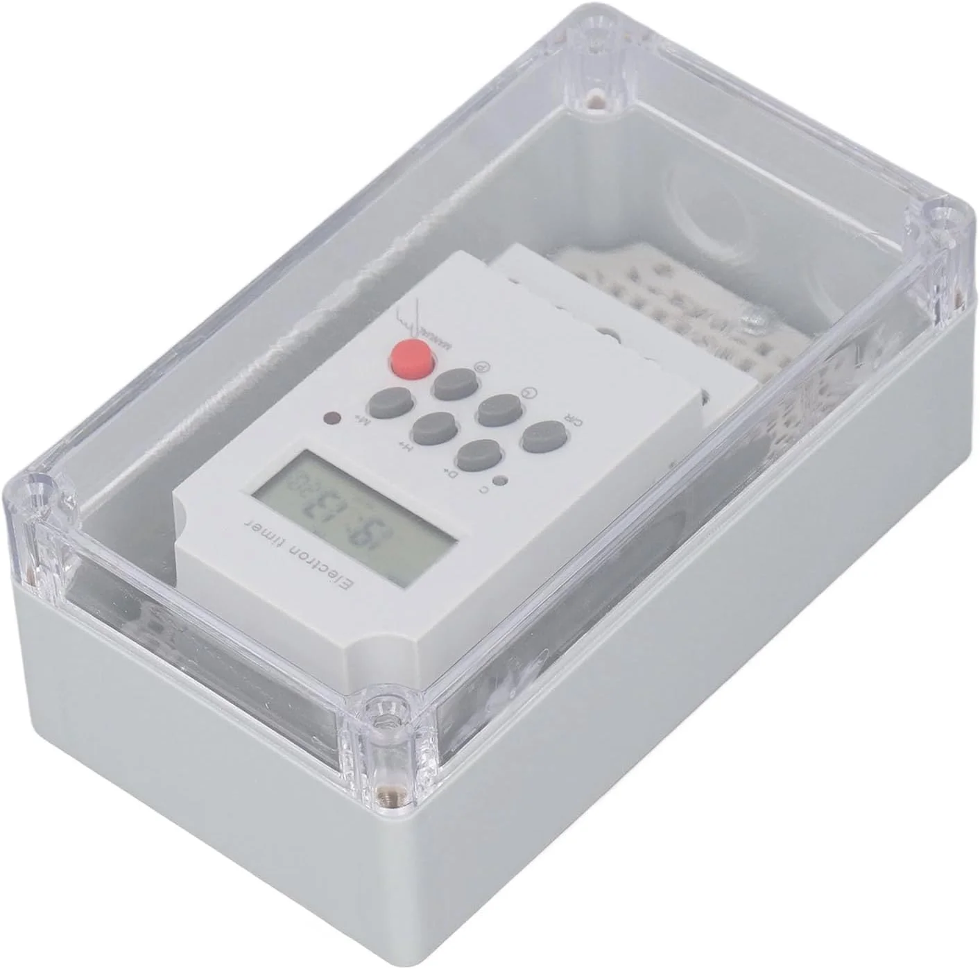 جعبه تایمر دیجیتال VELATEMOR، دکمه خاموش کردن دستی، 20 حافظه روشن/خاموش، تنظیم 7 روزه، 2 سوراخ خروجی، پوشش ضد آب PC، تایمر پمپ استخر برای موتور استخر (DC 12V)