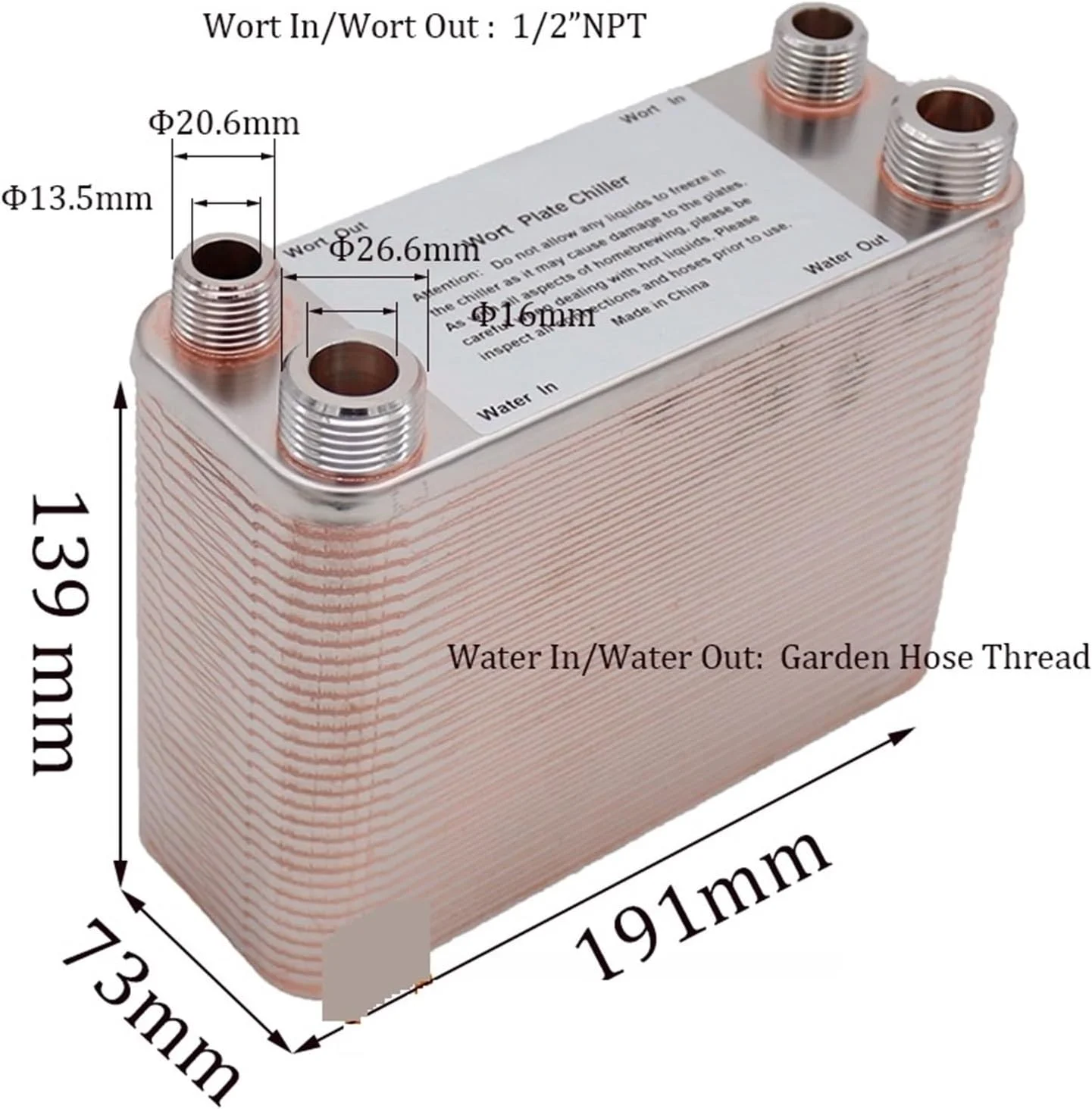 مبدل حرارتی، خنک کننده 60 صفحه ای مالت آبجو 1/2 اینچ NPT توسط شیلنگ باغی مبدل حرارتی صفحه ای B3-12A فولاد ضد زنگ 304 برای گرمایش از کف، گرمایش آب