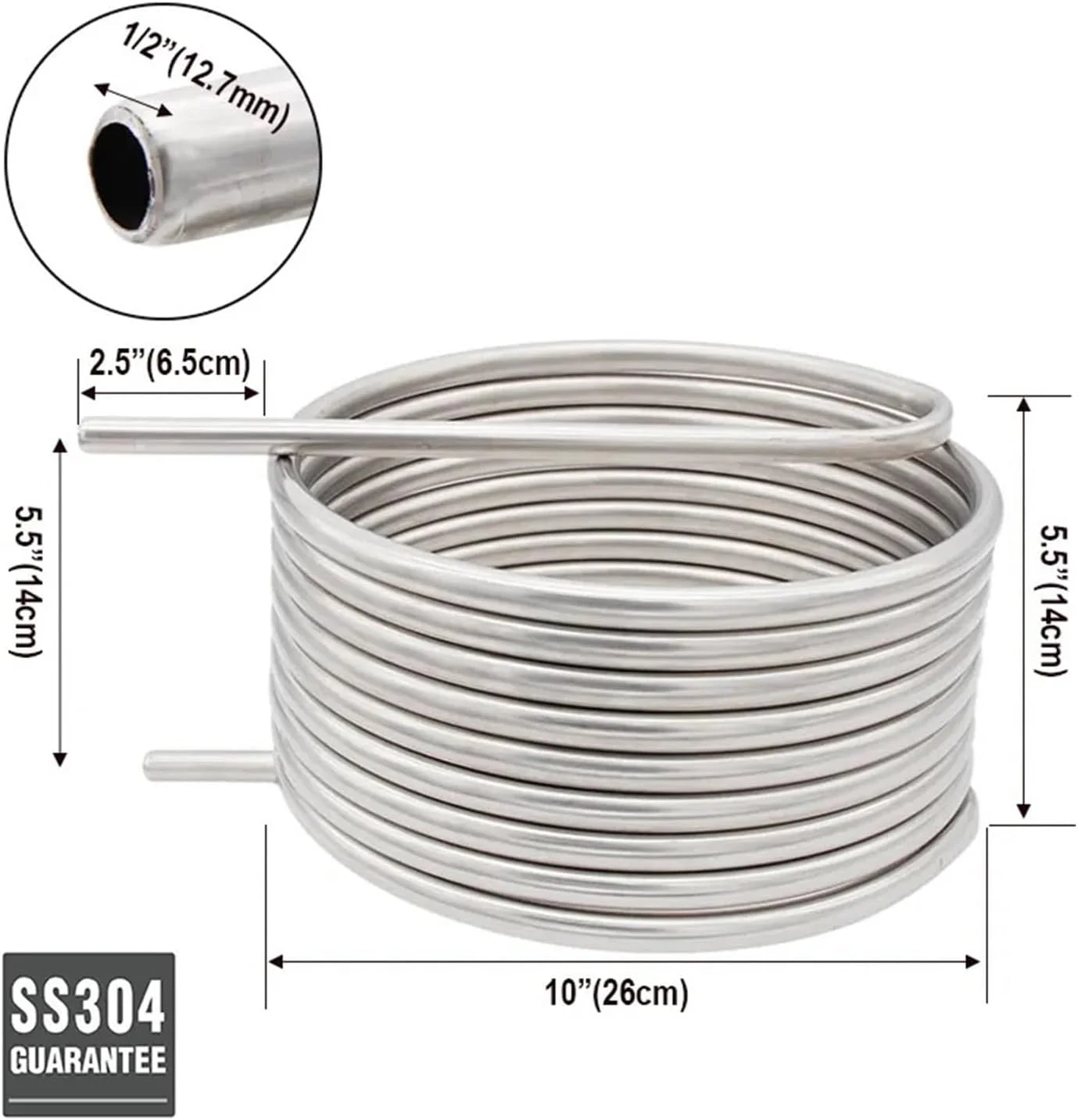 مبدل حرارتی، 1.5 اینچ 25 فوت سیستم هریس برای بازیافت تبادل حرارتی (HERMS) کویل 10 اینچ/12 اینچ قطر 1/2 اینچ OD لوله خنک کننده جوانه آبجو برای گرمایش از کف، گرمایش آب (قطر 10 اینچ)