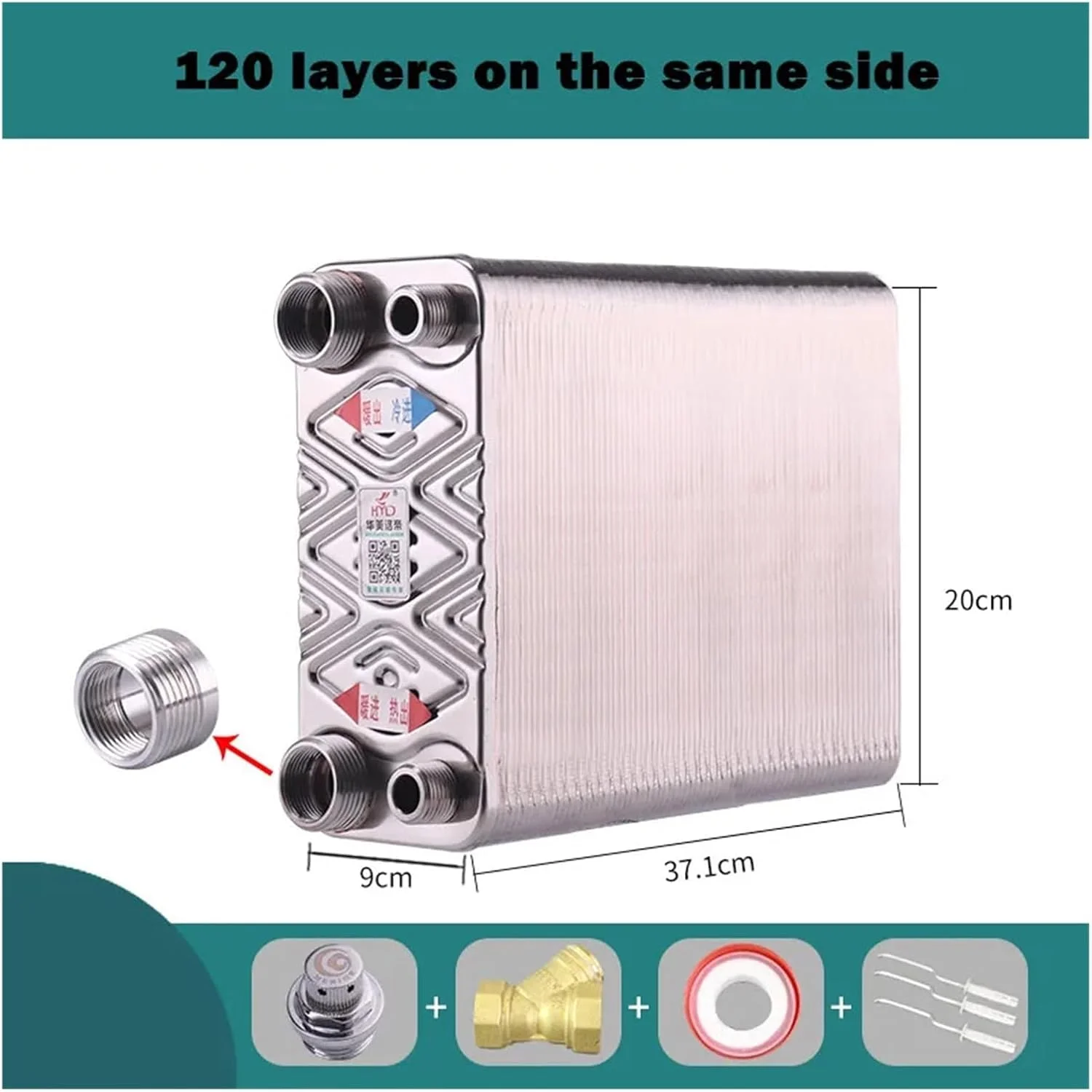 مبدل حرارتی، مبدل حرارتی صفحه ای مسی 120 صفحه ای مبدل حرارتی فولادی ضد زنگ صفحه ای مسی نوع آبگرمکن SUS304 برای گرمایش از کف، گرمایش آب (همان طرف)