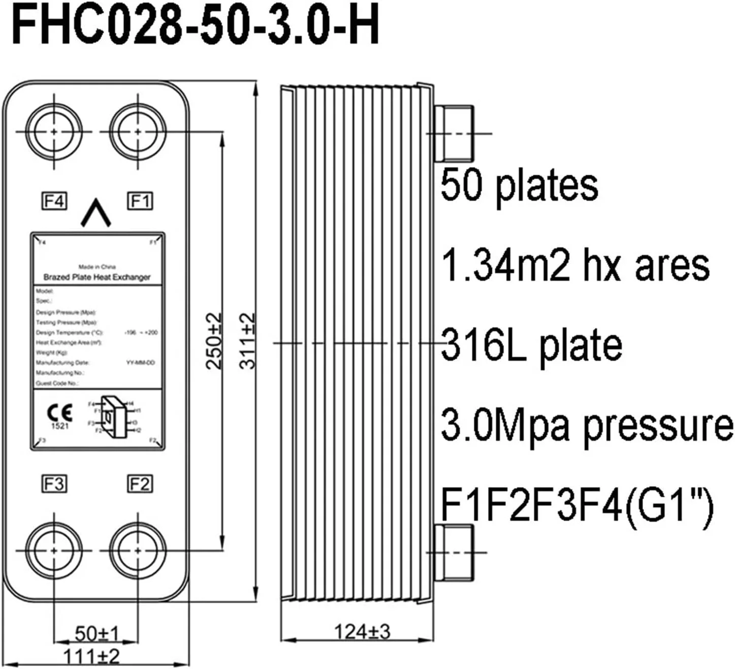 مبدل حرارتی، مناطق تبادل حرارتی 1.34 متر مربع 50 صفحه مبدل حرارتی از جنس استنلس استیل 316L برای گرمایش از کف، گرمایش آب مبدل حرارتی، مناطق تبادل حرارتی 1.34 متر مربع 50 صفحه مبدل حرارتی از جنس استنلس استیل 316L برای گرمایش از کف، گرمایش آب