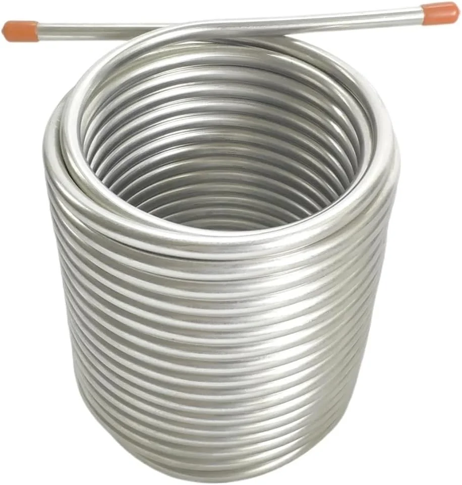 مبدل حرارتی، خنک کننده گیاه آبجو با لایه دوتایی، سیم پیچ خنک کننده به طول 14 متر، فولاد ضد زنگ درجه غذایی 304، سیم پیچ خنک کننده آبجو در انکوباتور خارجی برای گرمایش از کف، گرمایش آب