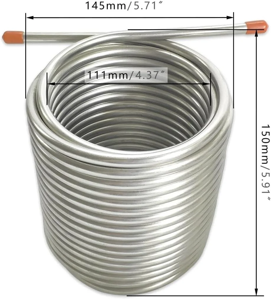 مبدل حرارتی، خنک کننده گیاه آبجو با لایه دوتایی، سیم پیچ خنک کننده به طول 14 متر، فولاد ضد زنگ درجه غذایی 304، سیم پیچ خنک کننده آبجو در انکوباتور خارجی برای گرمایش از کف، گرمایش آب