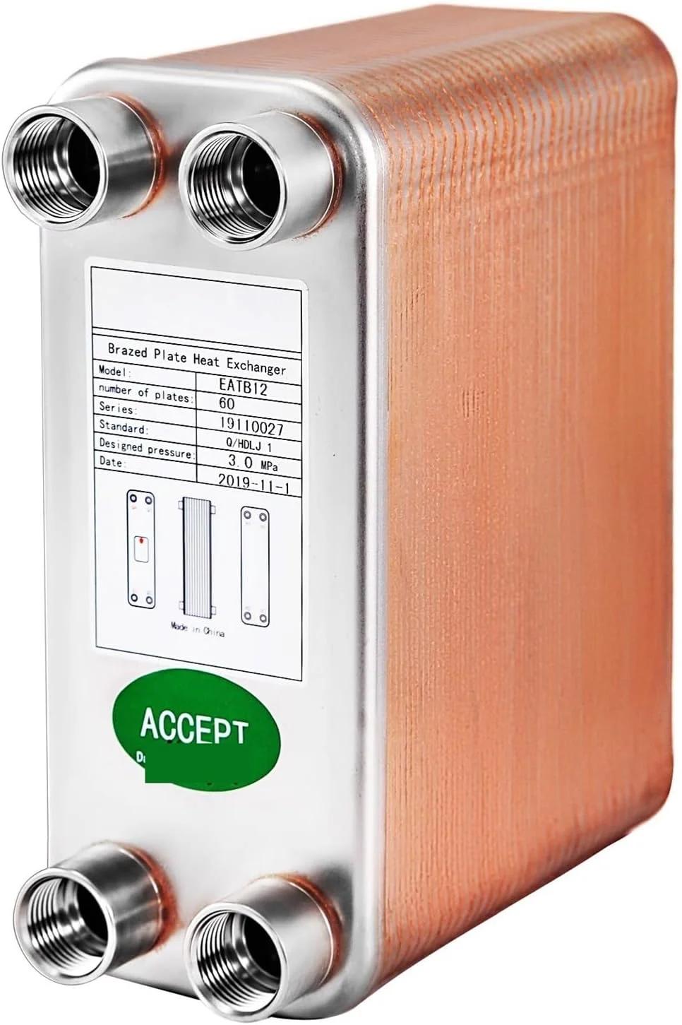 مبدل حرارتی 3 × 7.5 اینچ 60 صفحه ای جوشی 316L 1/2 اینچ BSP FPT مبدل حرارتی TB12 خنک کننده گیاهی برای گرمایش کف، گرمایش آب