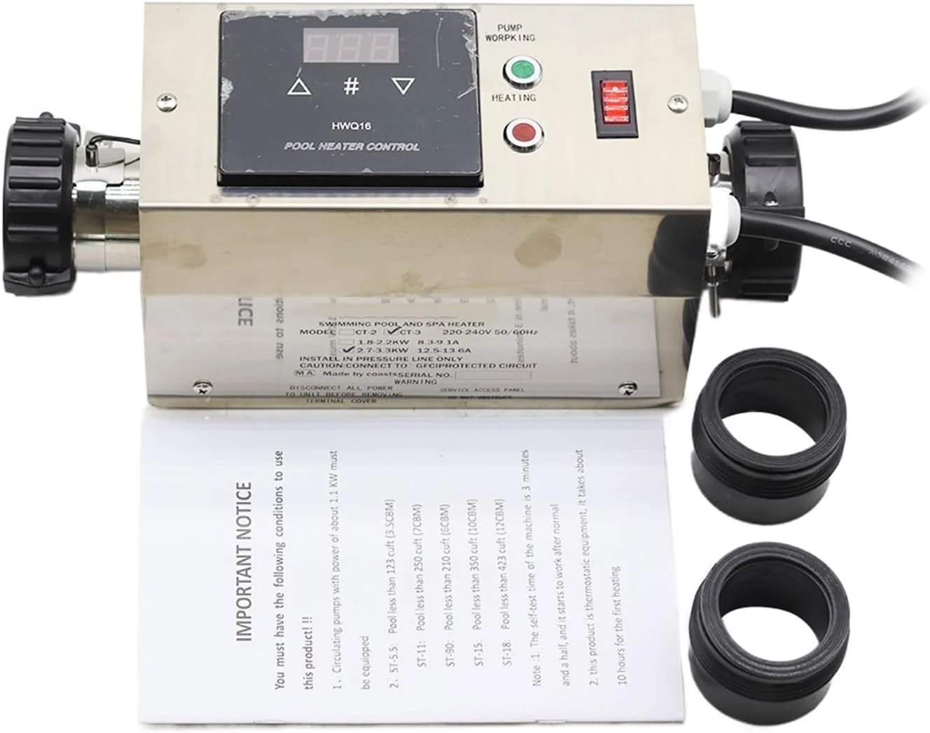 گرمکن استخر و جکوزی 3 کیلووات برکه سخان كهربائي للسباحة وحمام سبا حمام تسخين حوض ماء سخان ترموستات حمام سباحة الملحقات