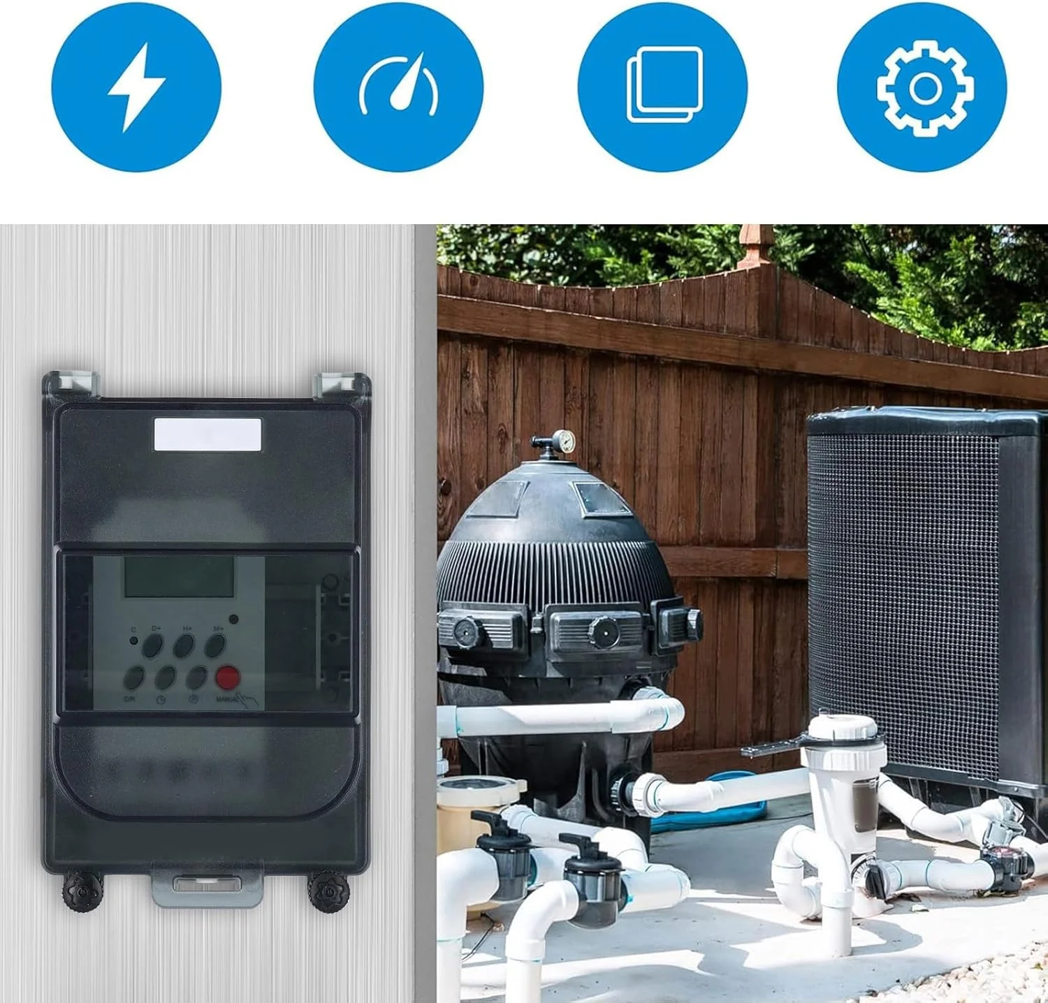 تایمر پمپ استخر، سوئیچ تایمر قابل برنامه ریزی 7 روزه 28 روشن/خاموش، جعبه کنترلر دیجیتال با قفل رمز عبور، پوسته PC ضد باران، برای پمپ های استخر، بخاری ها، فیلترها تایمر پمپ استخر، سوئیچ تایمر قابل برنامه ریزی 7 روزه 28 روشن/خاموش، جعبه کنترلر دیجیتال با قفل رمز عبور، پوسته PC ضد باران، برای پمپ های استخر، بخاری ها، فیلترها