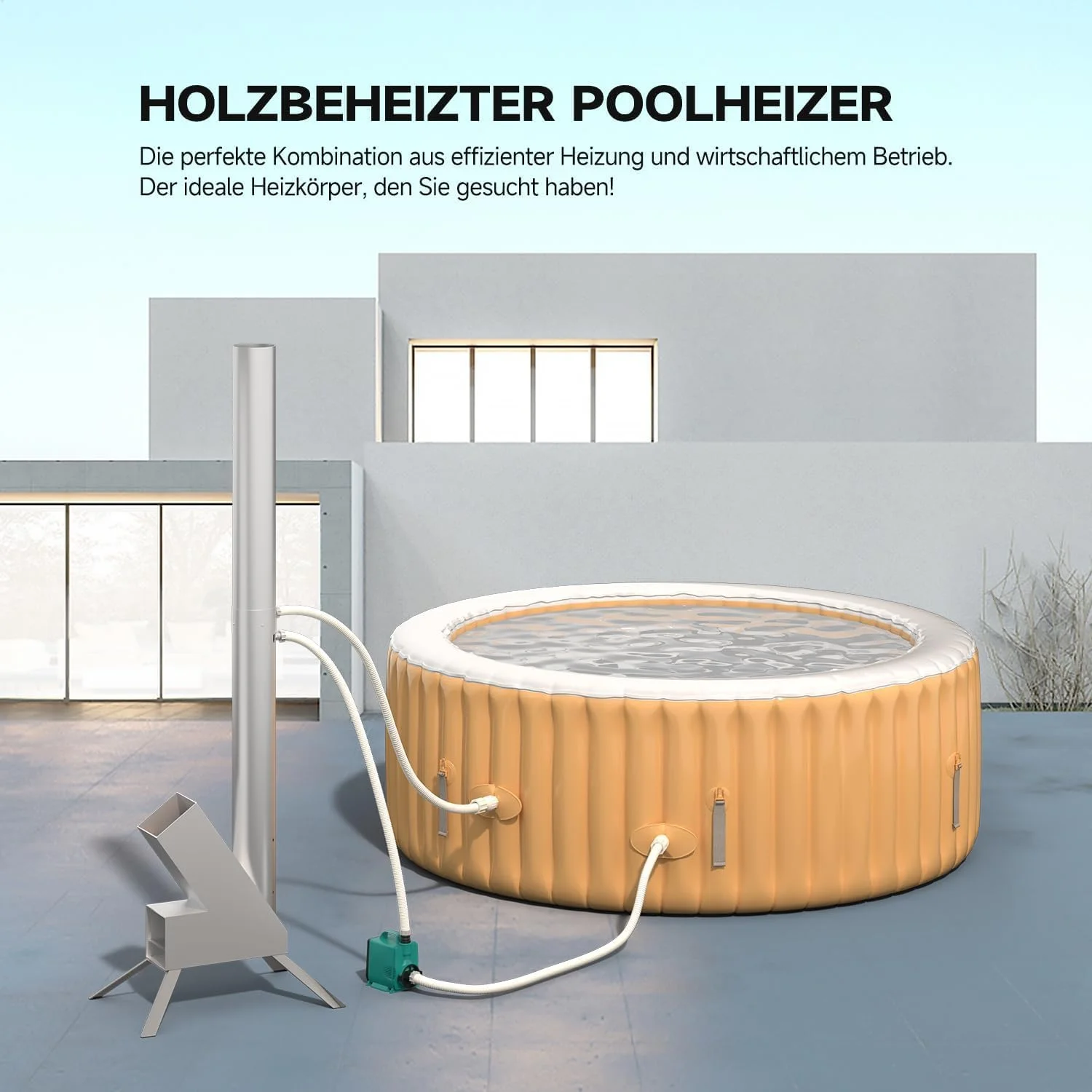 بخاری چوبی استخر Eco Pooltech، پمپ حرارتی استخر با هیزم ساخته شده از تیتانیوم، پمپ حرارتی آب گرم در فضای باز برای استخر کوچک، وان حمام، گرمایش استخر گردابی، اجاق هیزمی