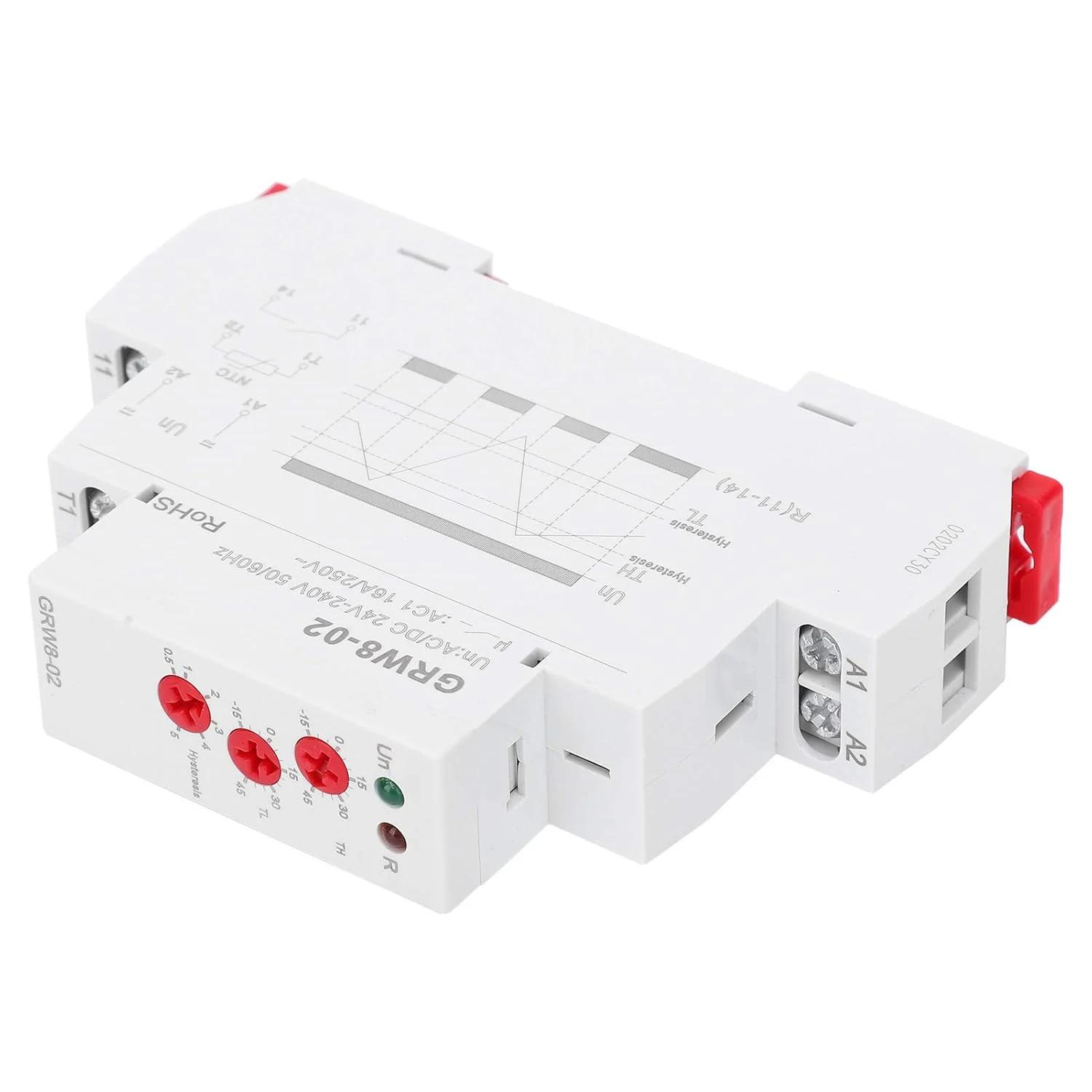 رله کنترل دما نصب روی ریل DIN با پروب تست GRW8-02 AC/DC 24V-240V کنترل ایمنی بالا برای مصارف صنعتی