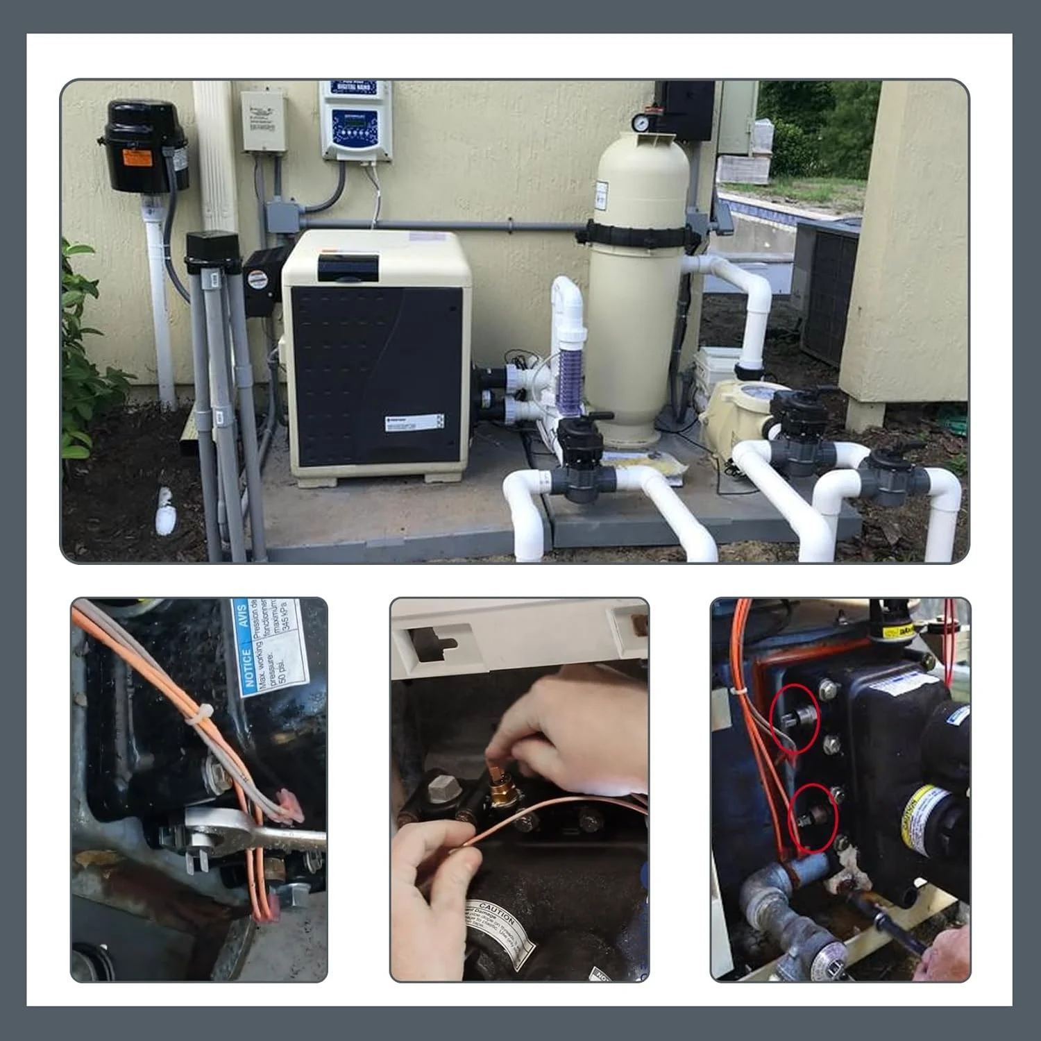 کیت ترمیستور بخاری 42001-0053S، سنسور دودکش 42002-0024S و سوئیچ محدود کننده بالا 42001-0063S Thaekuns مناسب برای بخاری های استخر/اسپای Pentair MasterTemp & Max-E-Therm