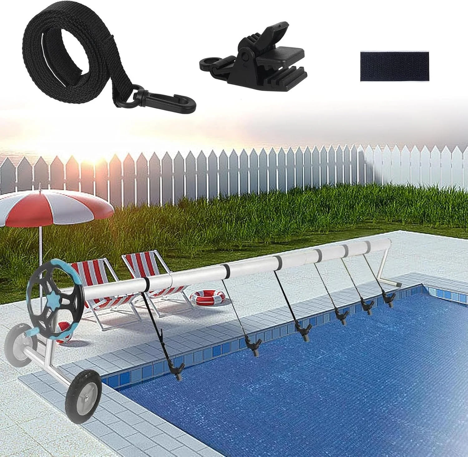 بندهای قرقره روکش استخر، بندهای روکش خورشیدی استخر ارتقا یافته، مقاوم در برابر اشعه ماوراء بنفش با گیره های قلاب دار، حلقه های جایگزین برای تفریح