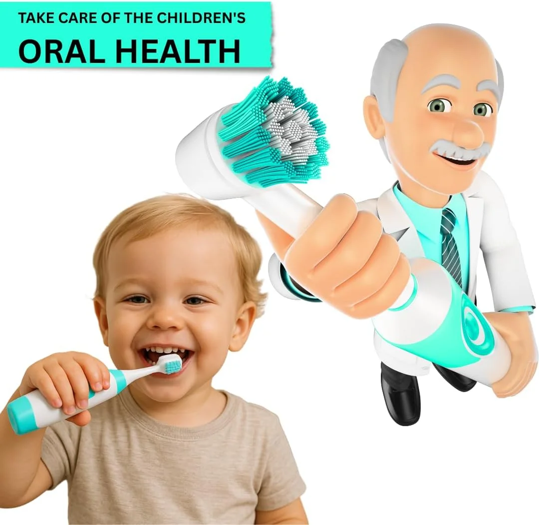 مسواک برقی با باتری، به همراه 3 سری تعویضی و پایه نگهدارنده | چرخش قدرتمند 6800 دور در دقیقه | برس های نرم و گرد | با 2 عدد باتری قلمی (شامل نمی شود)