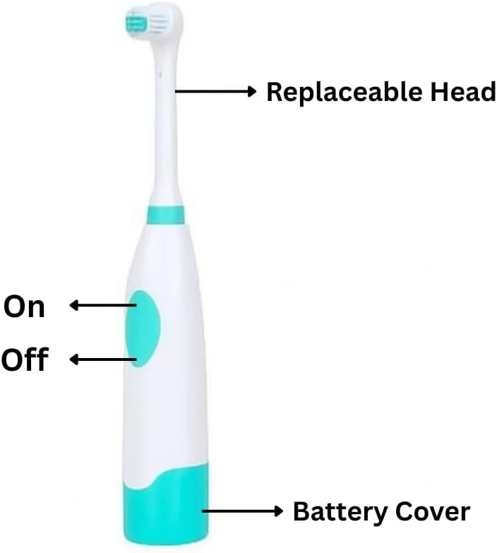 مسواک برقی با باتری، به همراه 3 سری تعویضی و پایه نگهدارنده | چرخش قدرتمند 6800 دور در دقیقه | برس های نرم و گرد | با 2 عدد باتری قلمی (شامل نمی شود)