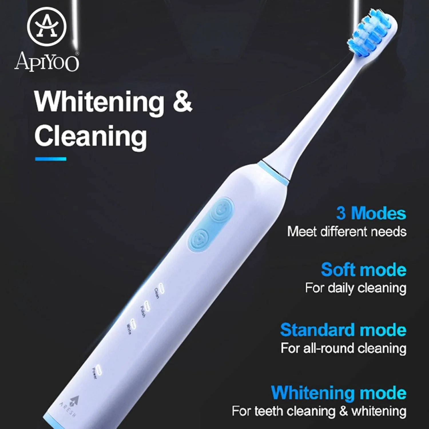 مسواک برقی سونیک NC Apiyoo مدل A2، هوشمند، قابل شارژ، 3 حالت، سفید خالص، تایمر بزرگسال، برس اولتراسونیک اتوماتیک I P X7