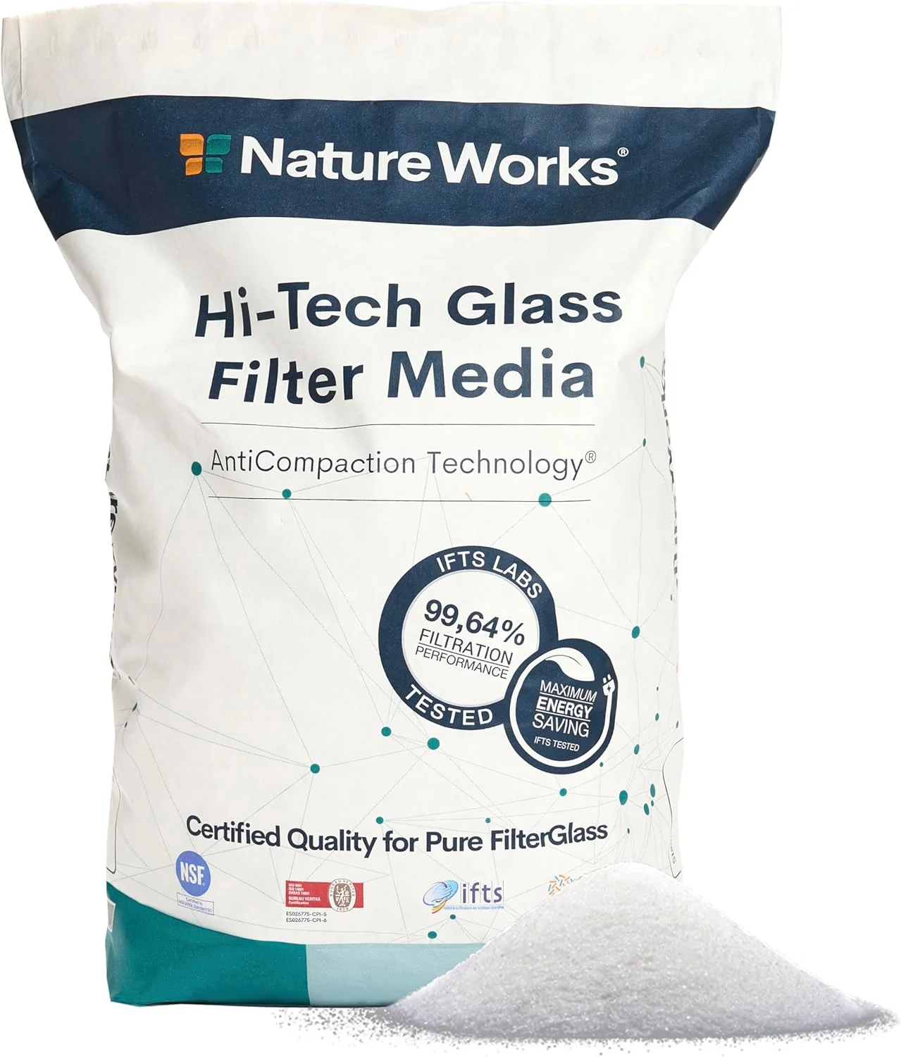 شن و ماسه فیلتر Nature Works برای استخر با قدرت فیلتراسیون 99.64٪، کاهش مصرف آب و انرژی، ساخته شده با شیشه فنی برای حداکثر بهداشت - کیسه 10 کیلوگرمی