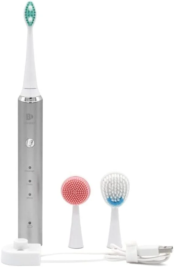 مسواک برقی چند منظوره زیبایی 3 در 1 زنانه NP، برس پاک کننده و ماساژ (رنگ: نقره ای)