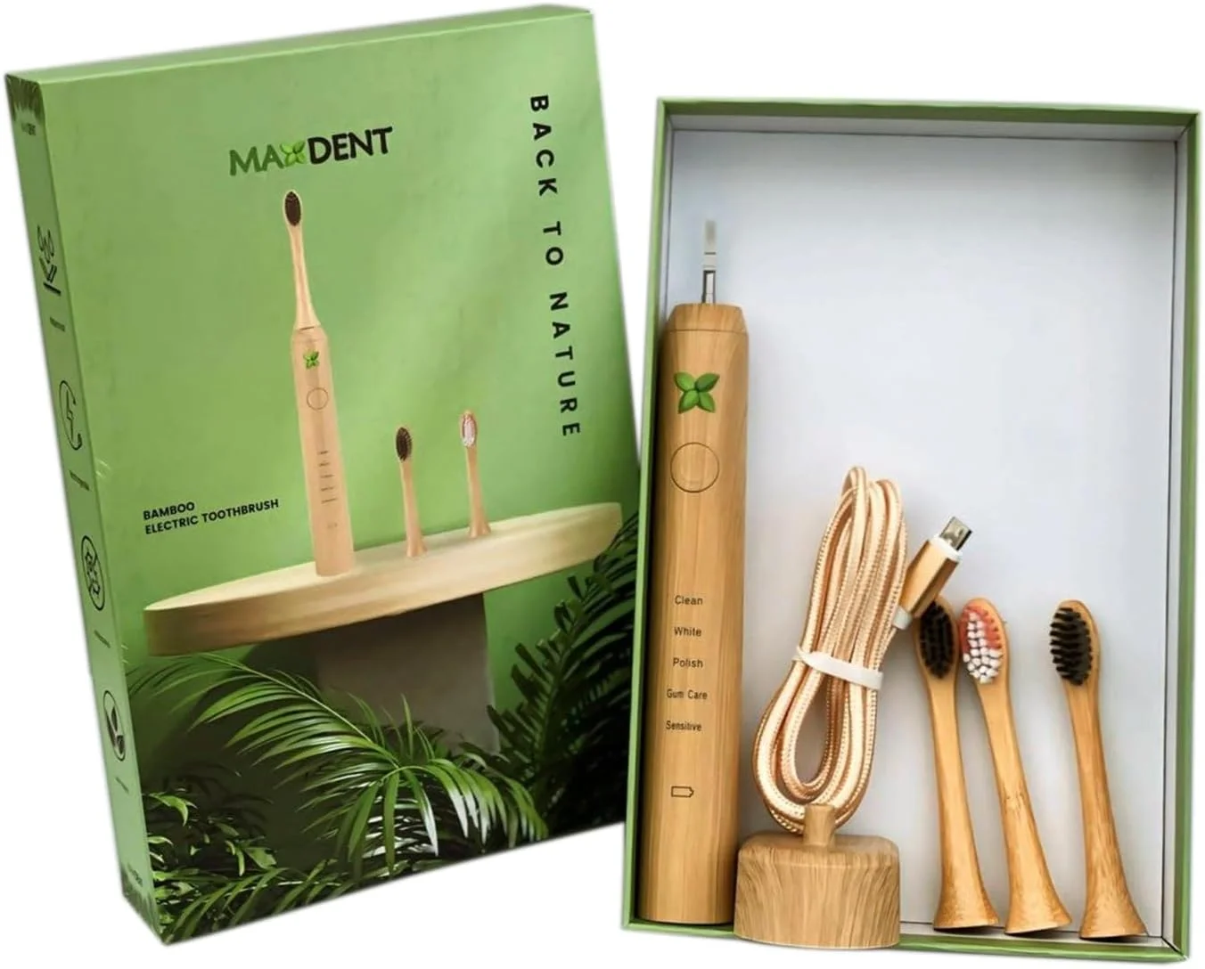 مسواک برقی شارژی بامبو مکسدنت، مسواک سبز نرم، مراقبت دهان و دندان بزرگسالان، 1 عدد