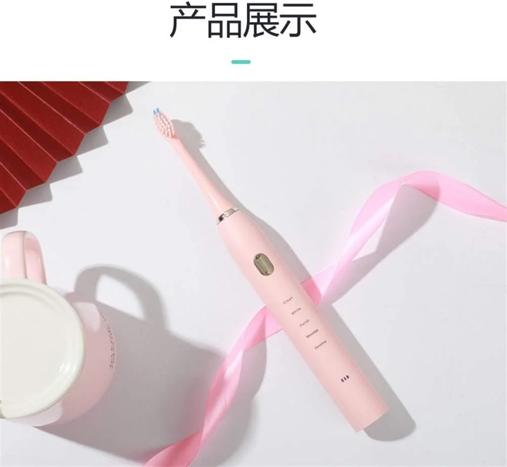 مسواک برقی هوشمند صوتی A-N بزرگسال، 5 سرعته، شارژی القایی، موی نرم، ضد آب، مناسب افراد تنبل (رنگ: صورتی)