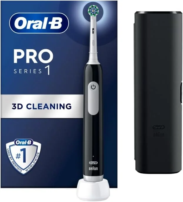 مسواک برقی اورال-بی سری Pro 1، ساخته شده با فناوری براون، 1 سری مسواک، 3 حالت، کیف مسافرتی، مشکی