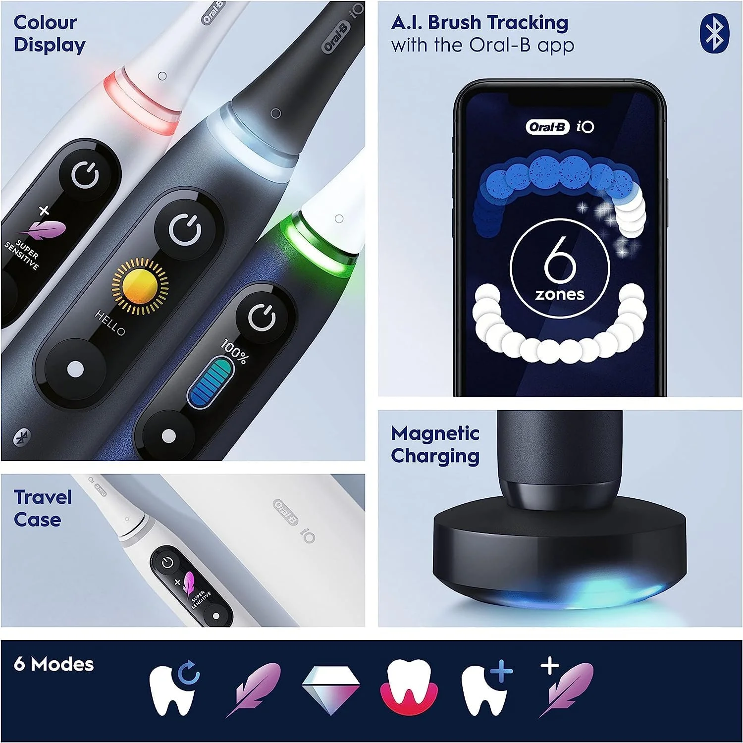 مسواک برقی بزرگسالان Oral-B iO8، دسته متصل به برنامه، 3 سری مسواک، کیف مسافرتی و نگهدارنده سری مسواک، 6 حالت، دوشاخه 2 پین بریتانیا، بنفش مسواک برقی بزرگسالان Oral-B iO8، دسته متصل به برنامه، 3 سری مسواک، کیف مسافرتی و نگهدارنده سری مسواک، 6 حالت، دوشاخه 2 پین بریتانیا، بنفش
