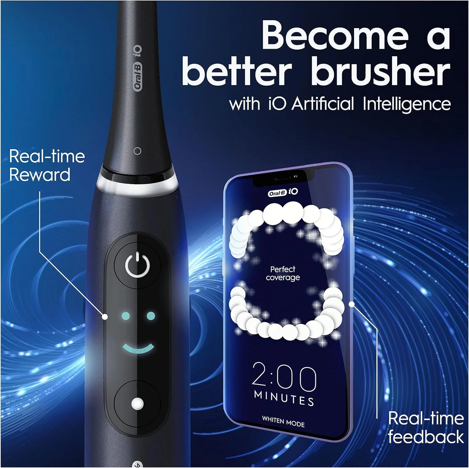 Oral-B iO8 2x Electric Toothbrushes For Adults, App Connected Handles, 4 Toothbrush Heads, 1 Travel Case, Toothbrush Head Holder, 6 Modes, 2 Pin UK Plug, Black/Violet Oral-B iO8 2x Electric Toothbrushes For Adults, App Connected Handles, 4 Toothbrush Heads, 1 Travel Case, Toothbrush Head Holder, 6 Modes, 2 Pin UK Plug, Black/Violet