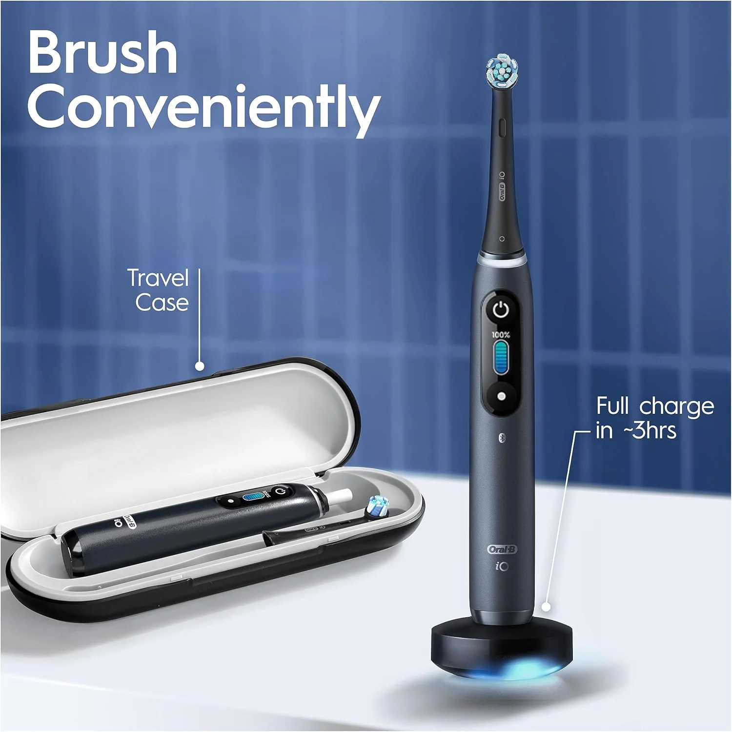 Oral-B iO8 2x Electric Toothbrushes For Adults, App Connected Handles, 4 Toothbrush Heads, 1 Travel Case, Toothbrush Head Holder, 6 Modes, 2 Pin UK Plug, Black/Violet Oral-B iO8 2x Electric Toothbrushes For Adults, App Connected Handles, 4 Toothbrush Heads, 1 Travel Case, Toothbrush Head Holder, 6 Modes, 2 Pin UK Plug, Black/Violet