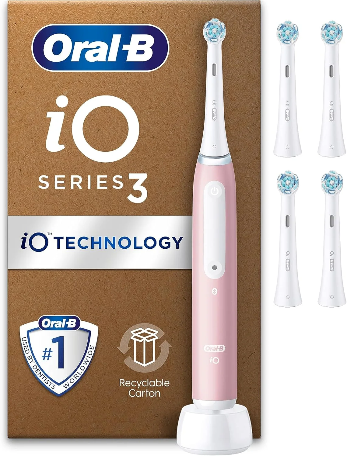 Oral-B iO3 Electric Toothbrushes Adults, 5 Toothbrush Heads, 3 Modes With Teeth Whitening, 2 Pin UK Plug, Pink