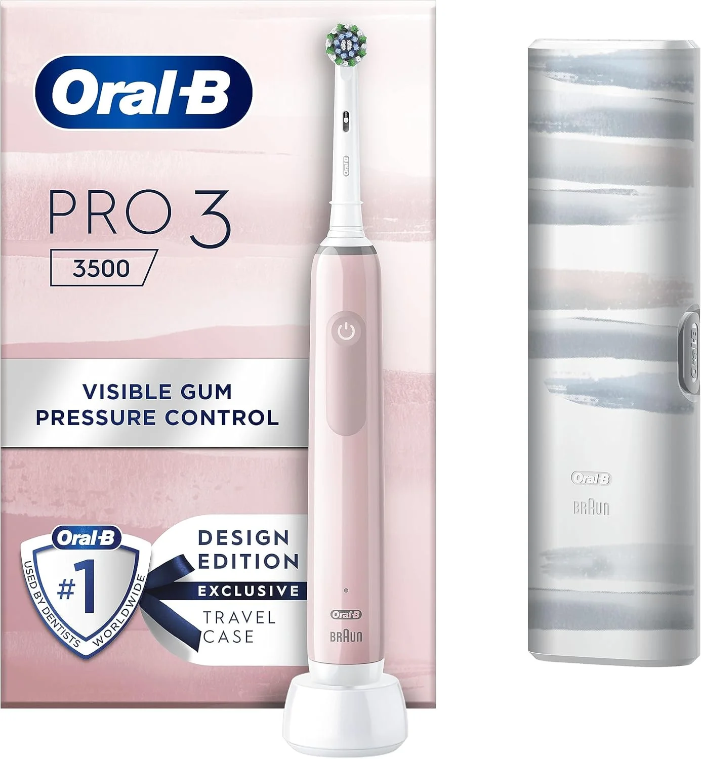 مسواک برقی بزرگسالان Oral-B Pro 3، دارای 1 سری مسواک و کیف مسافرتی، 3 حالت با قابلیت سفید کردن دندان، دوشاخه 2 پین بریتانیا، صورتی