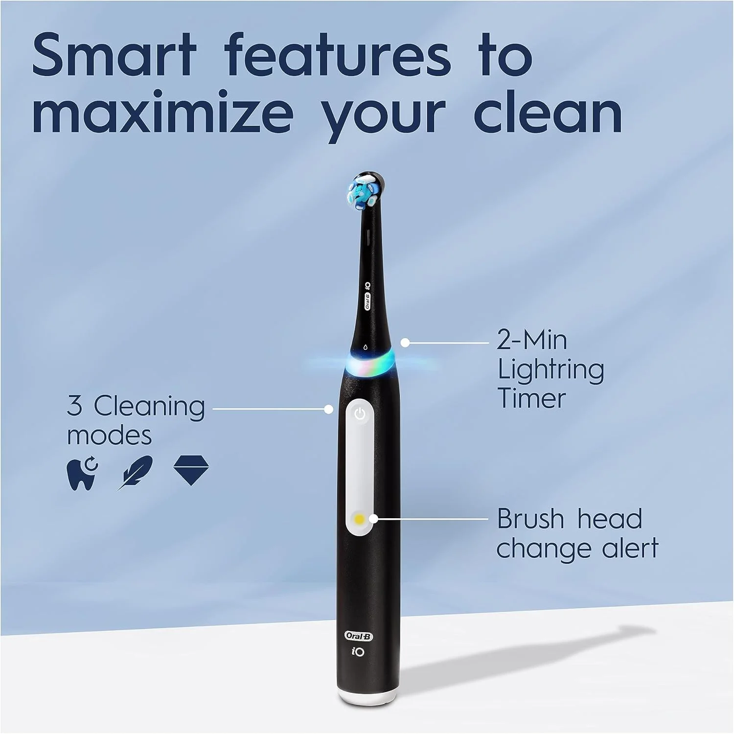 Oral-B iO3 Electric Toothbrushes Adults, 4 Toothbrush Heads, 3 Modes With Teeth Whitening, 2 Pin UK Plug, Black Oral-B iO3 Electric Toothbrushes Adults, 4 Toothbrush Heads, 3 Modes With Teeth Whitening, 2 Pin UK Plug, Black