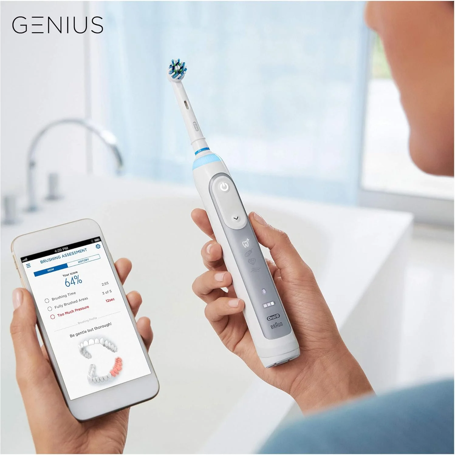 مسواک برقی شارژی اورال-بی Genius 8500n با دسته متصل بلوتوثی، حسگر موقعیت، 1 برس و 1 کیف مسافرتی ممتاز رایگان، نقره ای مسواک برقی شارژی اورال-بی Genius 8500n با دسته متصل بلوتوثی، حسگر موقعیت، 1 برس و 1 کیف مسافرتی ممتاز رایگان، نقره ای