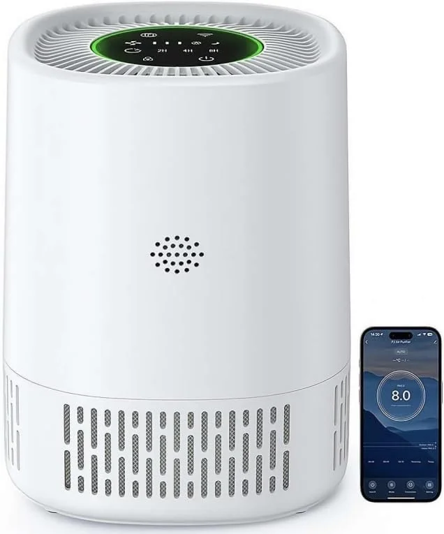 دستگاه تصفیه هوا خانگی AMINAC، کنترل از طریق WiFi و اپلیکیشن، فیلتر هوای HEPA H13 با 3 تنظیمات سرعت، حالت خواب، قفل کودک، مانیتور PM2.5 برای آلرژی، حیوانات خانگی، گرد و غبار، دود، سفید دستگاه تصفیه هوا خانگی AMINAC، کنترل از طریق WiFi و اپلیکیشن، فیلتر هوای HEPA H13 با 3 تنظیمات سرعت، حالت خواب، قفل کودک، مانیتور PM2.5 برای آلرژی، حیوانات خانگی، گرد و غبار، دود، سفید