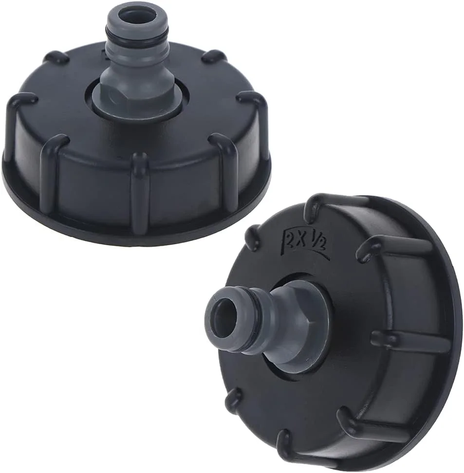 آداپتور تانک IBC مدل NA، بسته 2 عددی، کانکتور IBC S60x6 به شیر آب 4/1 اینچ، درپوش اتصال رزوه درشت، شیر تانک ذخیره سازی، اتصالات شلنگ تانک آب