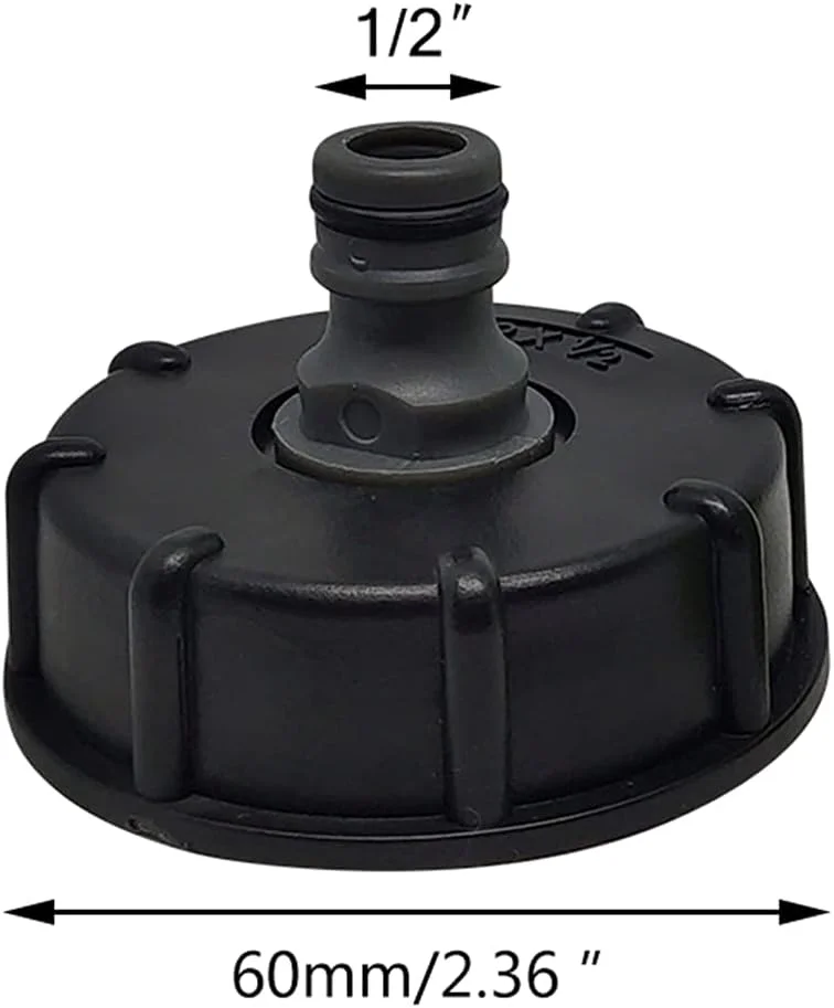 آداپتور تانک IBC مدل NA، بسته 2 عددی، کانکتور IBC S60x6 به شیر آب 4/1 اینچ، درپوش اتصال رزوه درشت، شیر تانک ذخیره سازی، اتصالات شلنگ تانک آب