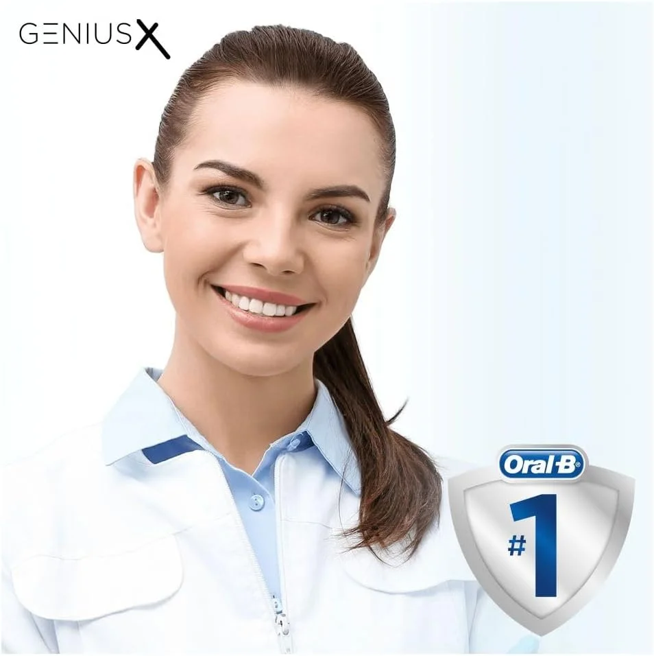 مسواک برقی هوشمند Oral-B Genius X با هوش مصنوعی، رنگ رزگلد، 1 سری مسواک، 6 حالت، سنسور فشار لثه، جعبه مسافرتی شارژ USB، دوشاخه 2 پین بریتانیا، هدیه برای آقایان/خانم ها