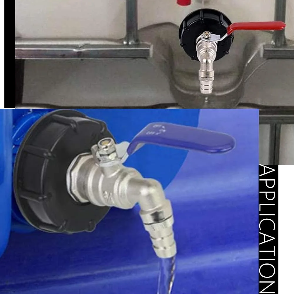 آداپتور تانک IBC مدل NA، بسته 2 عددی، کانکتور IBC S60x6 به شیر آب 4/1 اینچ، درپوش اتصال رزوه درشت، شیر تانک ذخیره سازی، اتصالات شلنگ تانک آب