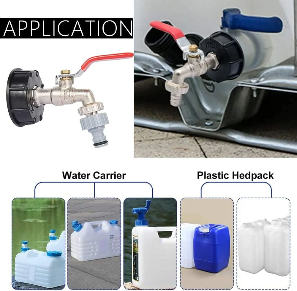 آداپتور تانک IBC مدل NA، بسته 2 عددی، کانکتور IBC S60x6 به شیر آب 4/1 اینچ، درپوش اتصال رزوه درشت، شیر تانک ذخیره سازی، اتصالات شلنگ تانک آب