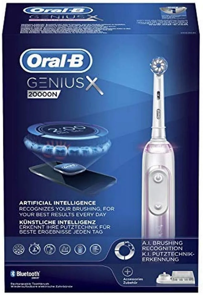 مسواک برقی شارژی Oral-B Genius X، 1 مسواک صورتی ممتاز با هوش مصنوعی، 1 سری جایگزین، 1 کیف مسافرتی با شارژر